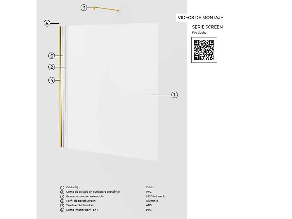 Stały panel prysznicowy Walk In | Szkło hartowane 8 mm, antykamień, przezroczyste | Wysokość 200 cm | Oro Cepillado 90cm