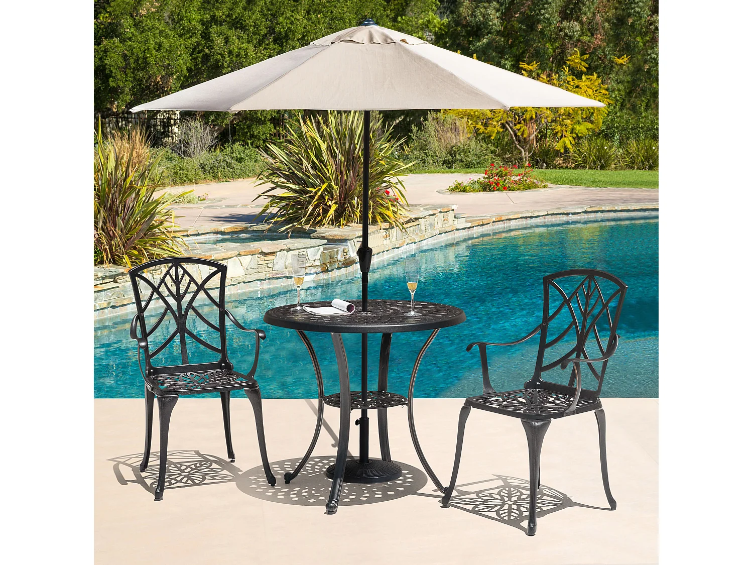 Pied De Parasol Rond Resine Aspect Rotin 44,5 cm 9 kg Noir Avestar
