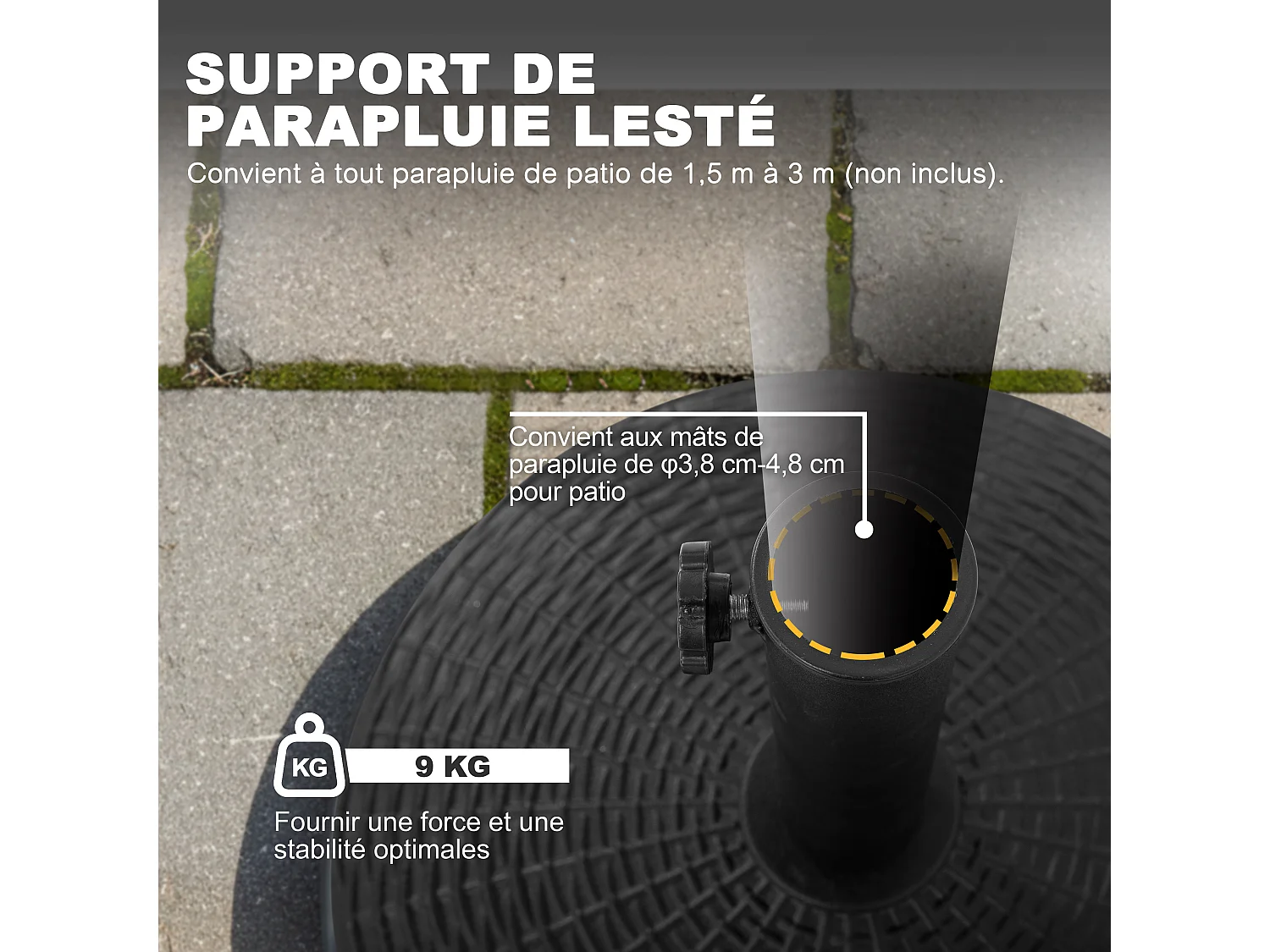 Pied De Parasol Rond Resine Aspect Rotin 44,5 cm 9 kg Noir Avestar