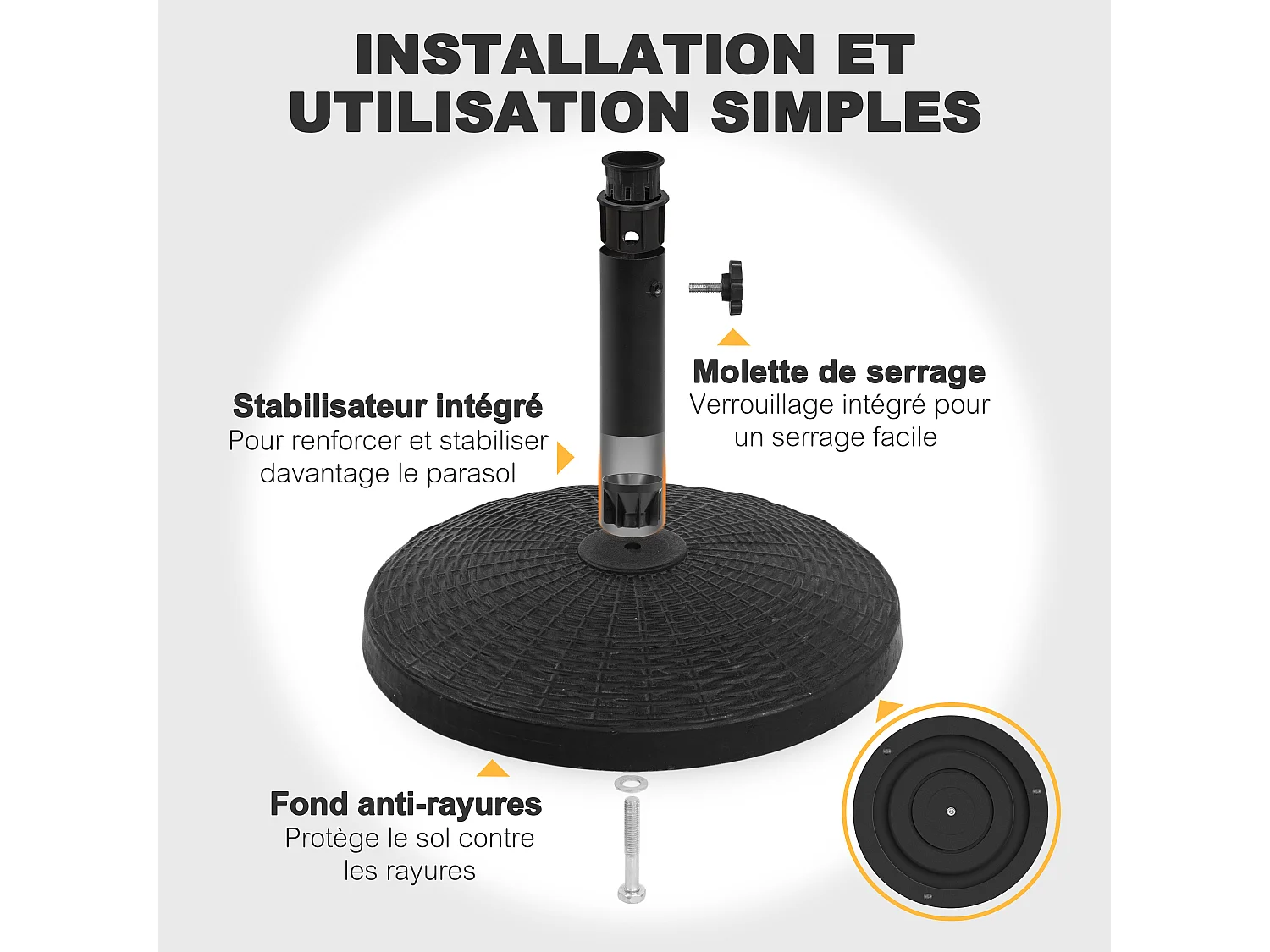 Pied De Parasol Rond Resine Aspect Rotin 44,5 cm 9 kg Noir Avestar