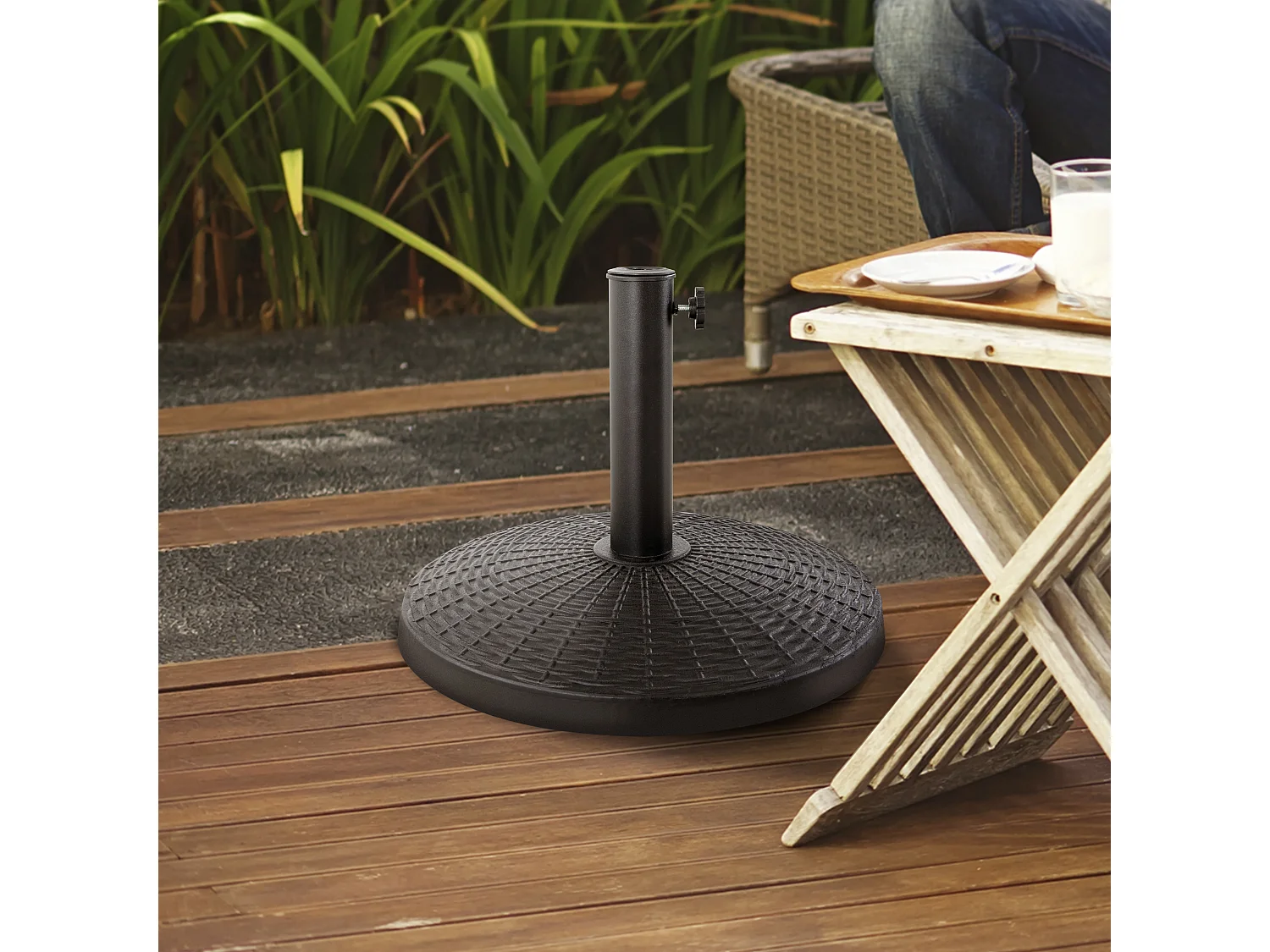 Pied De Parasol Rond Resine Aspect Rotin 44,5 cm 9 kg Noir Avestar