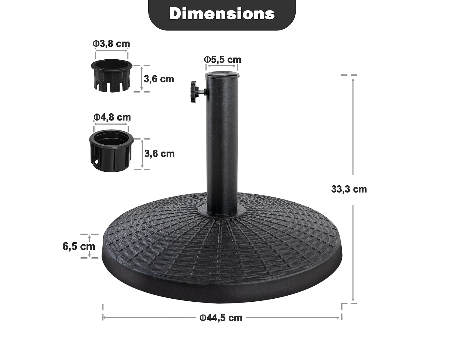 Pied De Parasol Rond Resine Aspect Rotin 44,5 cm 9 kg Noir Avestar