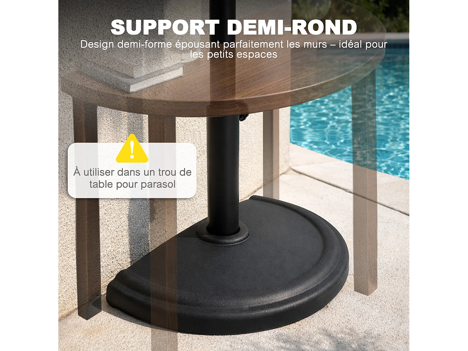 Base de Parasol Demi-Ronde 49 cm 9,5 kg Noir Avestar