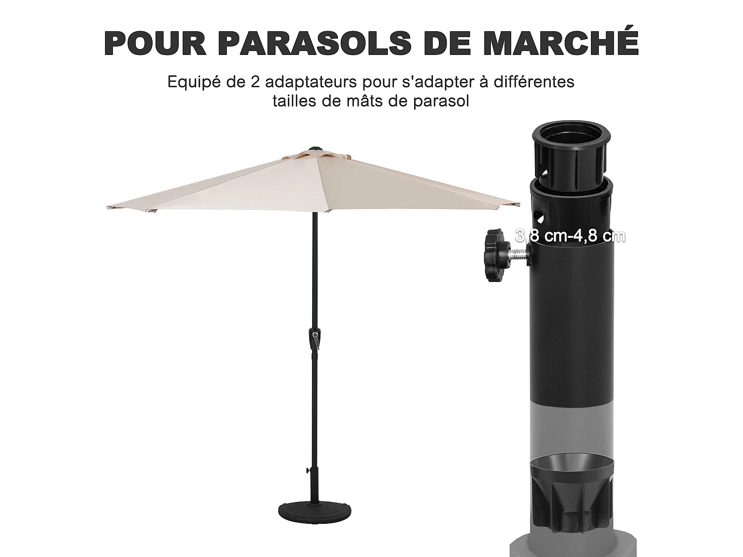 Base de Parasol Demi-Ronde 49 cm 9,5 kg Noir Avestar