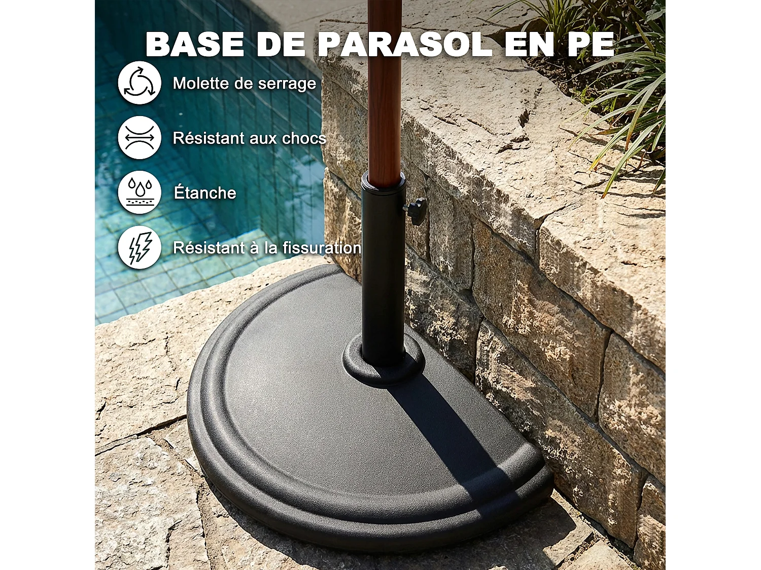 Base de Parasol Demi-Ronde 49 cm 9,5 kg Noir Avestar