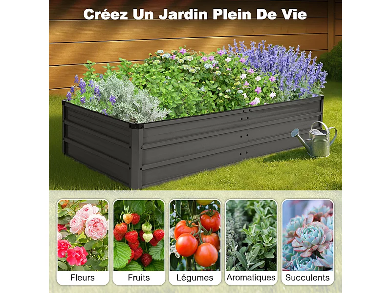 Bac de Jardin Surélevé Rectangulaire 180x90x30 cm Galvanisé Gris Foncé