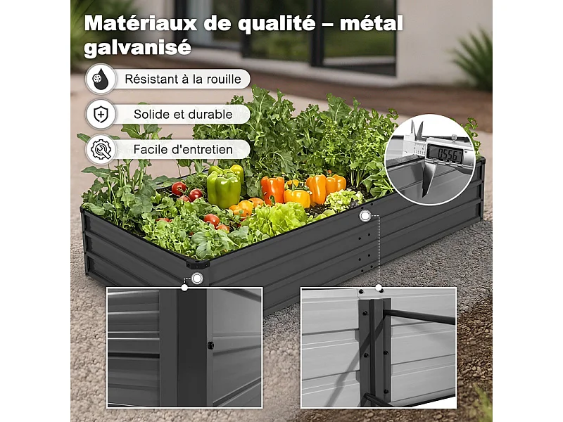Bac de Jardin Surélevé Rectangulaire 180x90x30 cm Galvanisé Gris Foncé