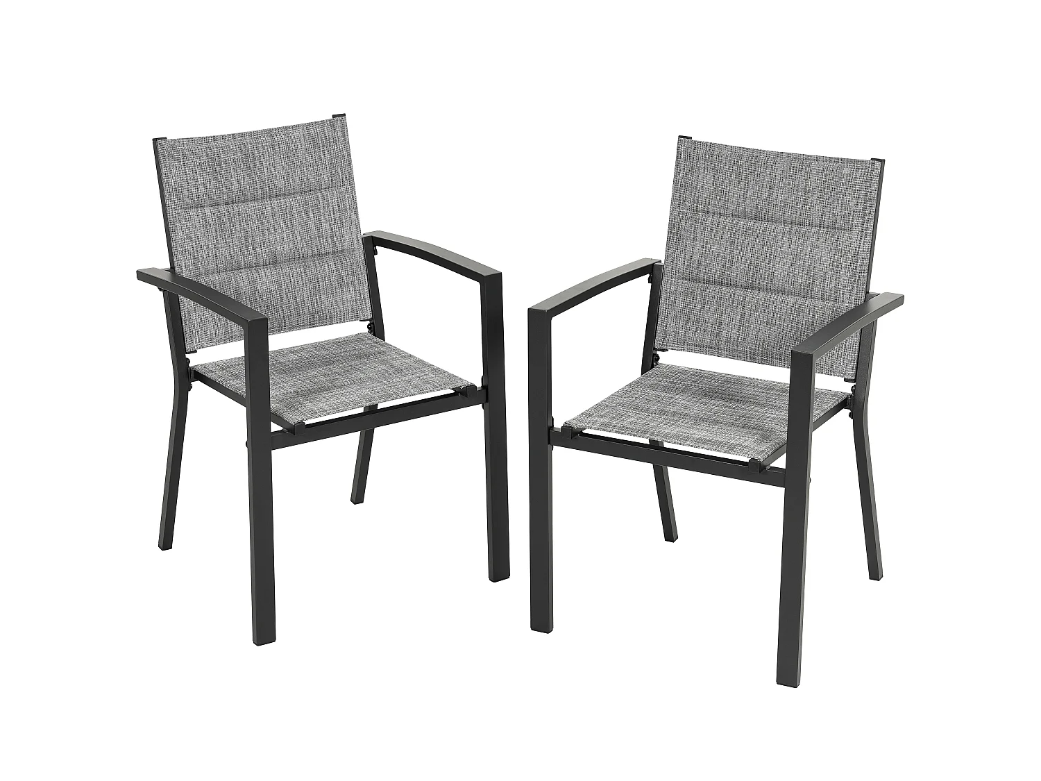 Lot 2 chaises jardin repas empilables Textilène rembourré alu poudré gris clair balcon terrasse piscine