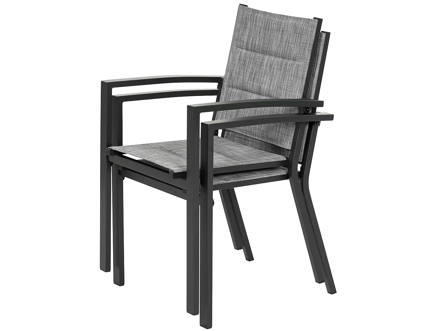 Lot 2 chaises jardin repas empilables Textilène rembourré alu poudré gris clair balcon terrasse piscine
