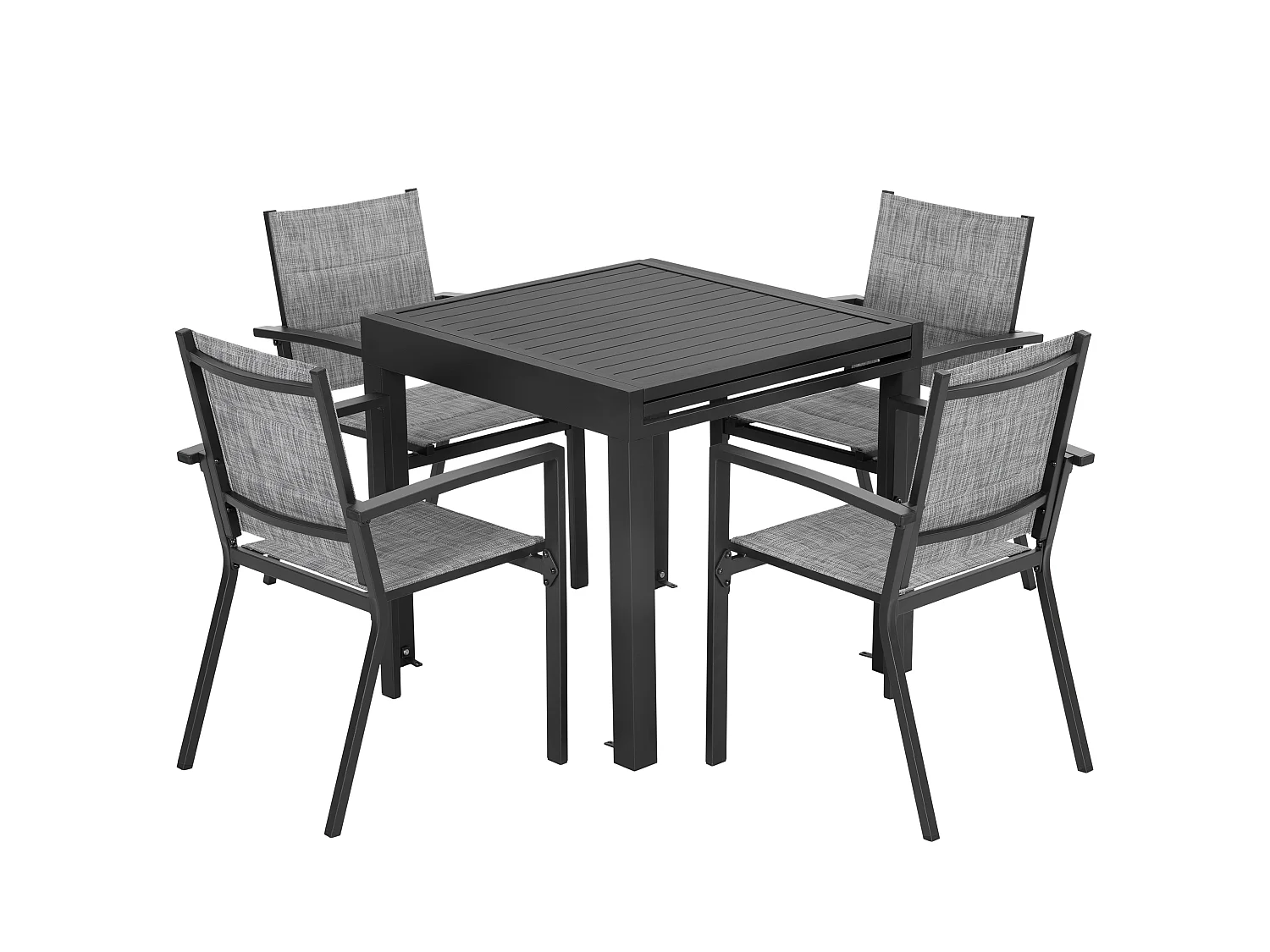 Ensemble repas de terrasse aluminium 5 pièces, table extensible et chaises empilables