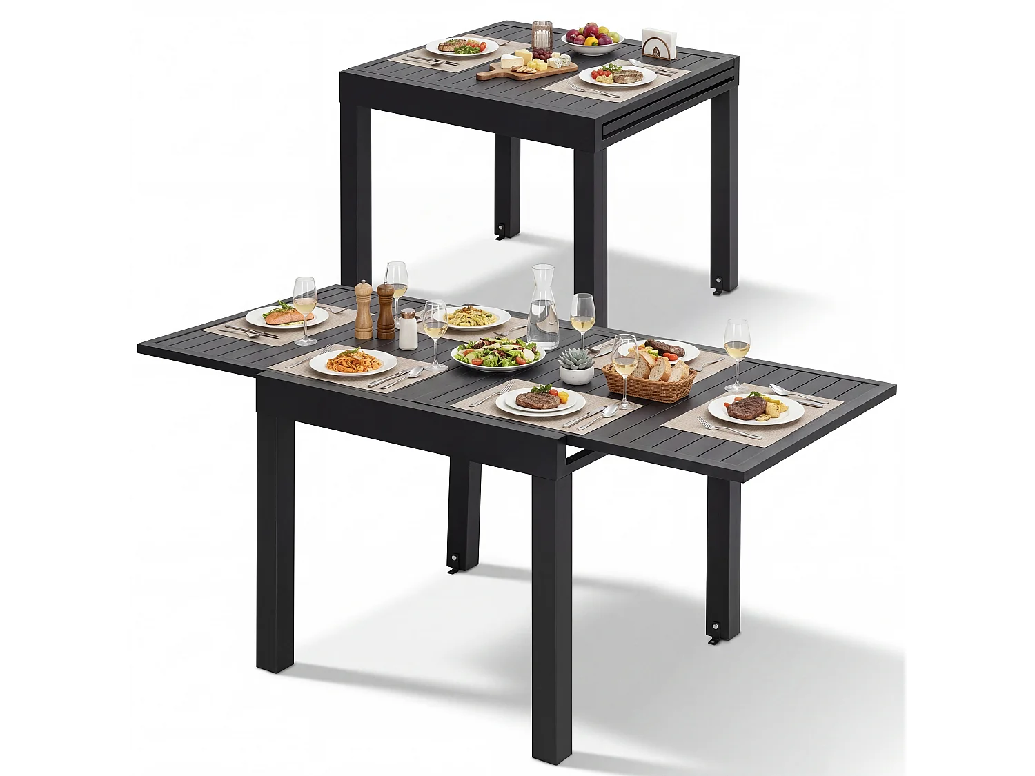 Table de repas extensible 4-6 pers 80-160cm alu pieds réglables terrasse jardin piscine
