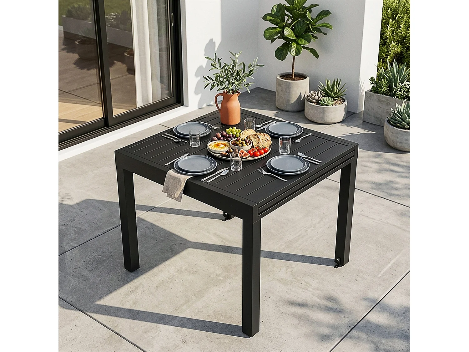 Table de repas extensible 4-6 pers 80-160cm alu pieds réglables terrasse jardin piscine