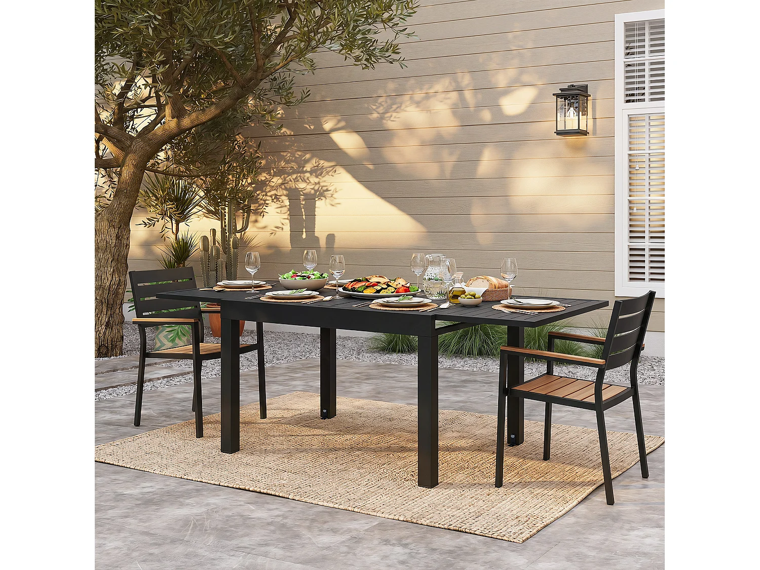 Table de repas extensible 4-6 pers 80-160cm alu pieds réglables terrasse jardin piscine