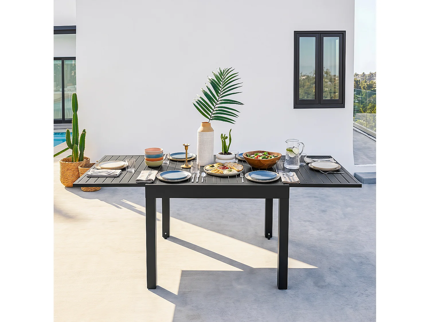 Table de repas extensible 4-6 pers 80-160cm alu pieds réglables terrasse jardin piscine