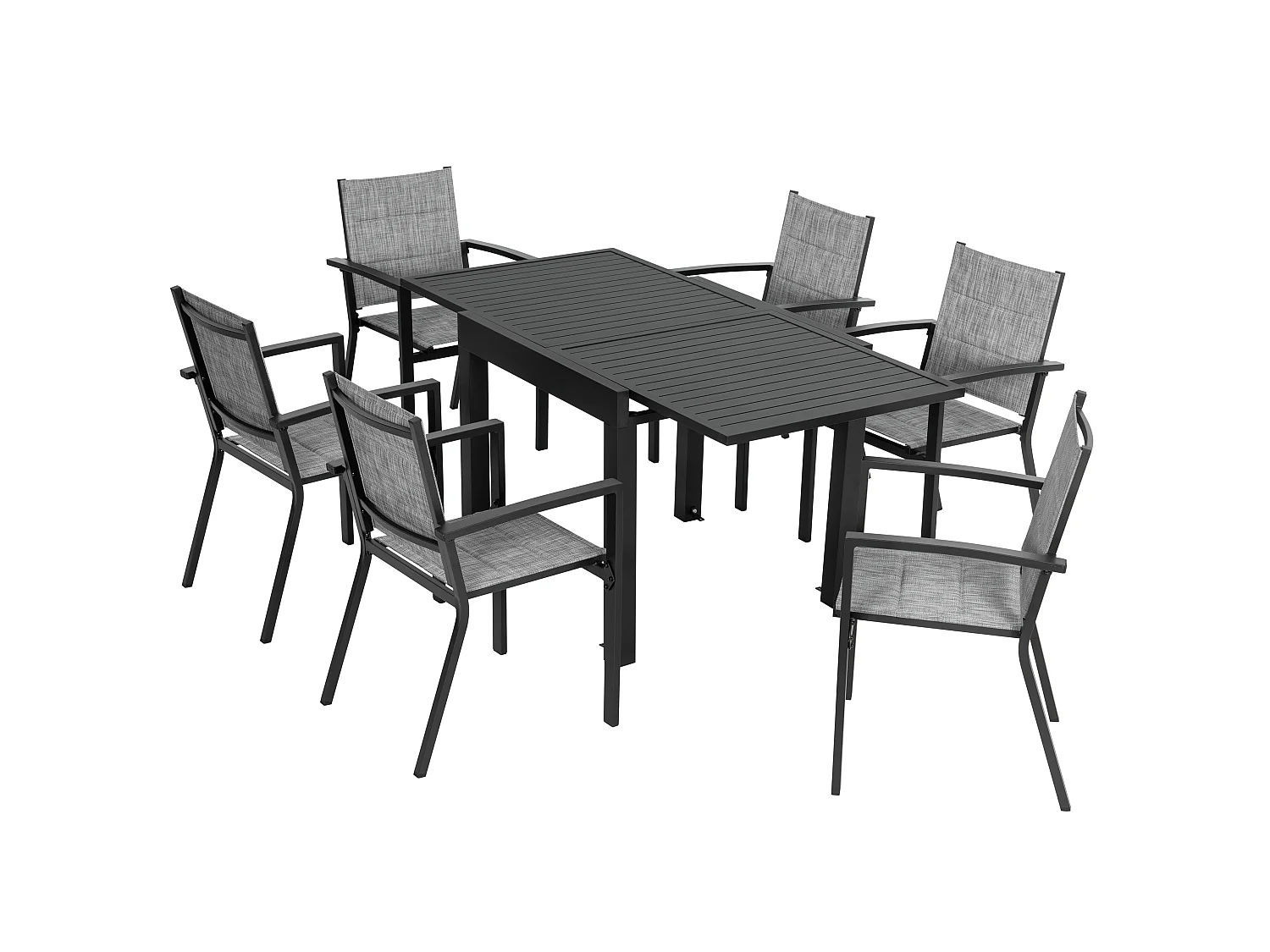 Ensemble de repas d’extérieur en aluminium 7 pièces, table extensible et chaises empilables