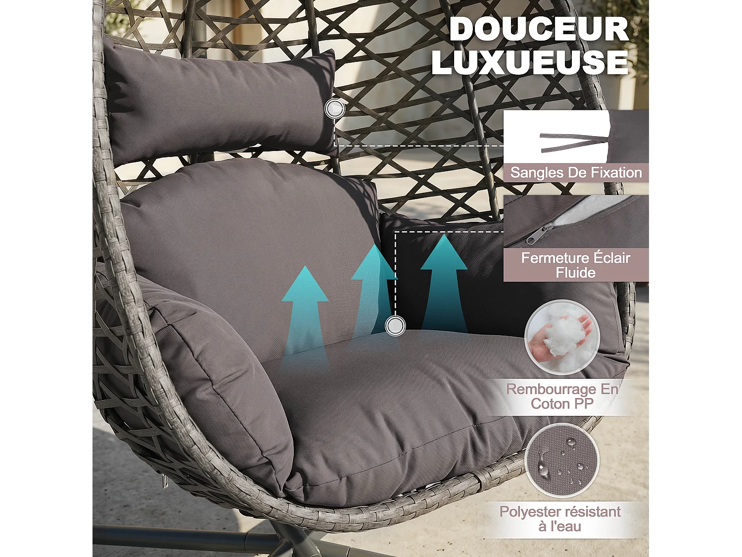 Avestar Balancelle suspendue en forme d’œuf pour extérieur avec coussin moelleux