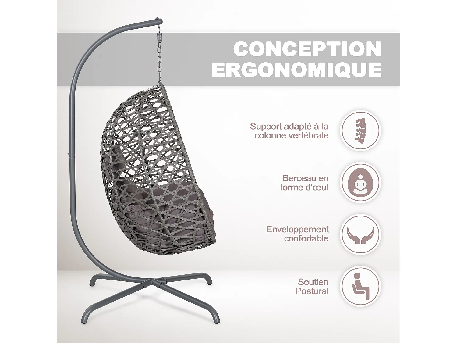 Avestar Balancelle suspendue en forme d’œuf pour extérieur avec coussin moelleux