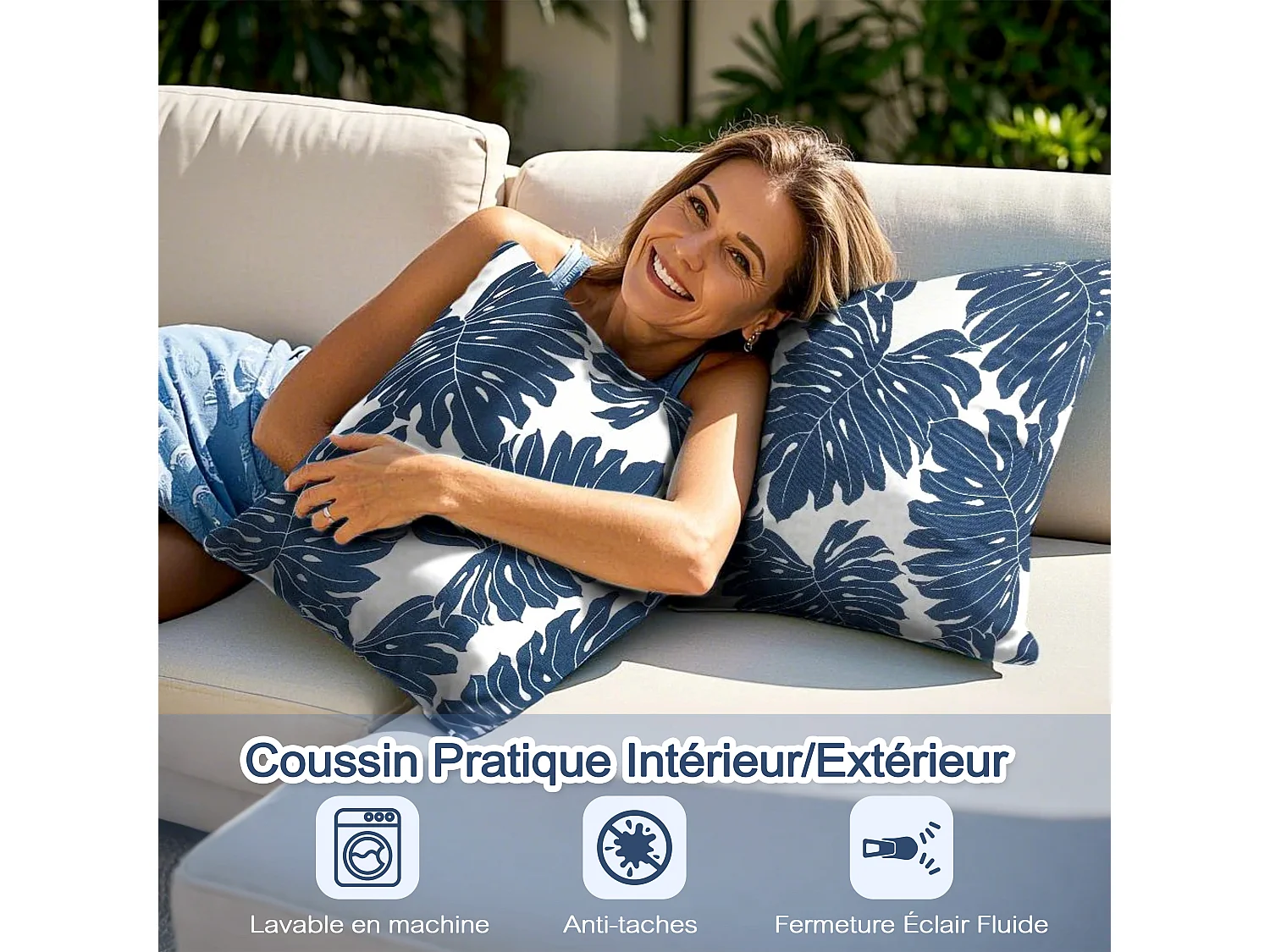 Coussins décoratifs intérieur extérieur 44x44x16,5 cm palmier lot 2 Avestar
