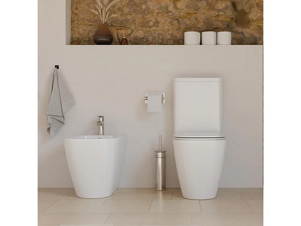 Compleet Whirlflush Toilet Tegen de Muur | Ultradunne Soft Close Toiletzitting met Easy Click | Glanzend Wit