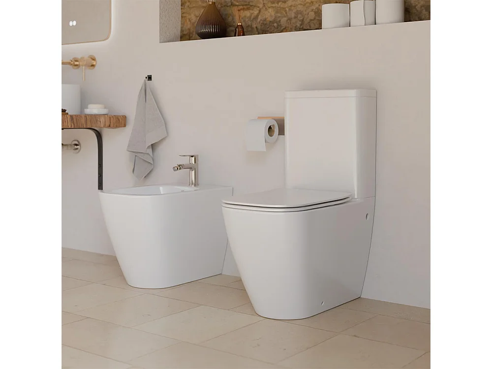 Compleet Whirlflush Toilet Tegen de Muur | Ultradunne Soft Close Toiletzitting met Easy Click | Glanzend Wit