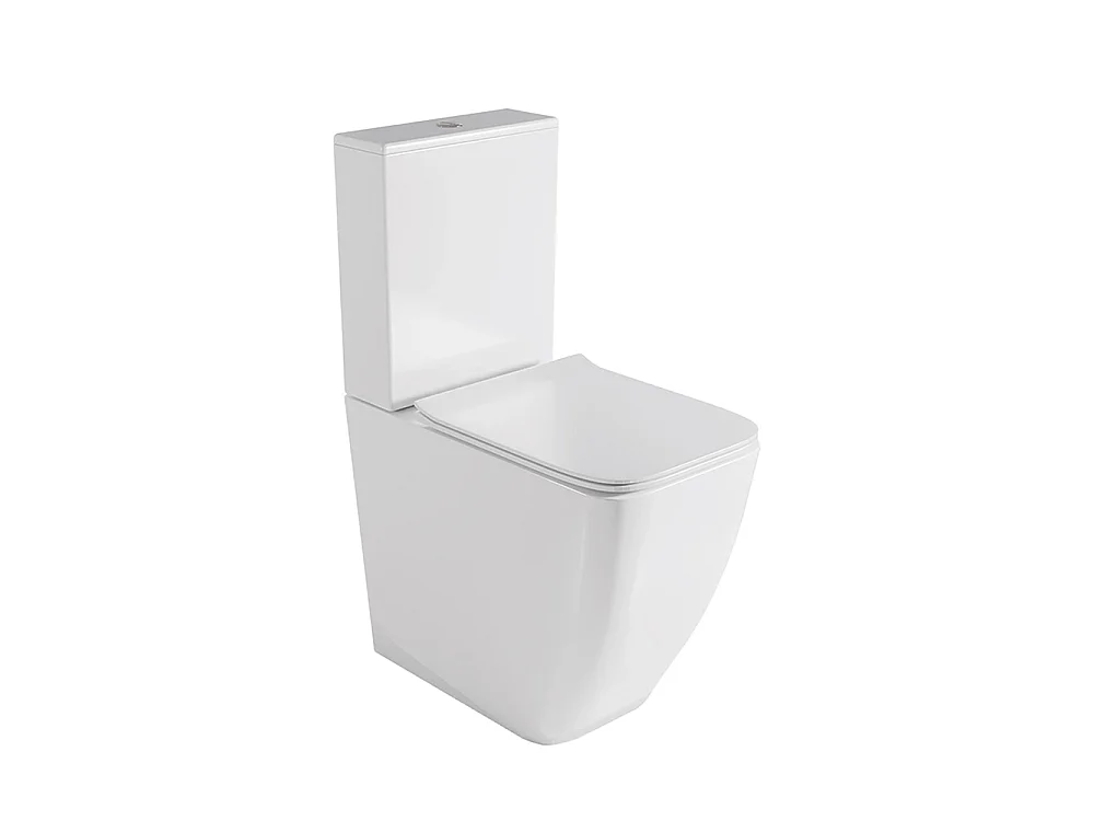 PMR Rimless Toilet Tegen de Muur | Comforthoogte voor Personen met Beperkte Mobiliteit | Duroplast Soft Close Toiletzitting | Glanzend Wit