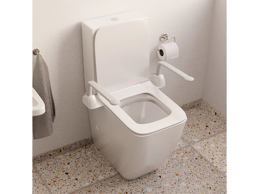 PMR Rimless Toilet Tegen de Muur | Comforthoogte voor Personen met Beperkte Mobiliteit | Duroplast Soft Close Toiletzitting | Glanzend Wit