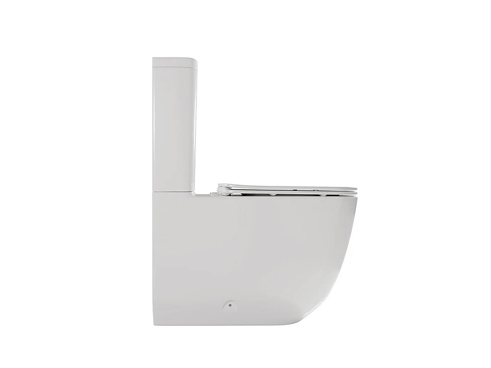Compleet Toilet Tegen de Muur | Ultradunne Duroplast Soft Close Toiletzitting met Easy Click | Mat Wit