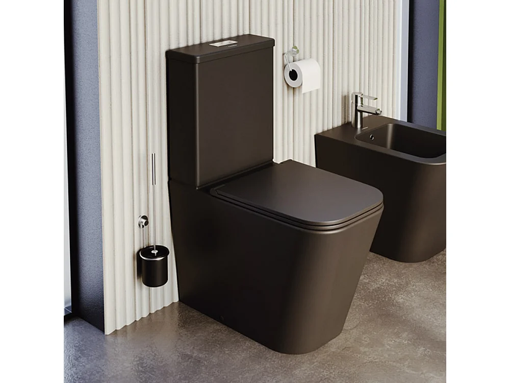WC Complet Rimless Adossé au Mur | Abattant Extra-Fin en Duroplast avec Fermeture Amortie et Déclipsage Rapide | Noir Mat
