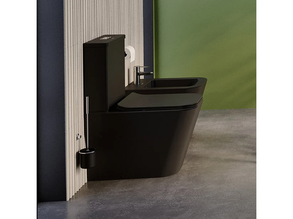 WC Complet Rimless Adossé au Mur | Abattant Extra-Fin en Duroplast avec Fermeture Amortie et Déclipsage Rapide | Noir Mat