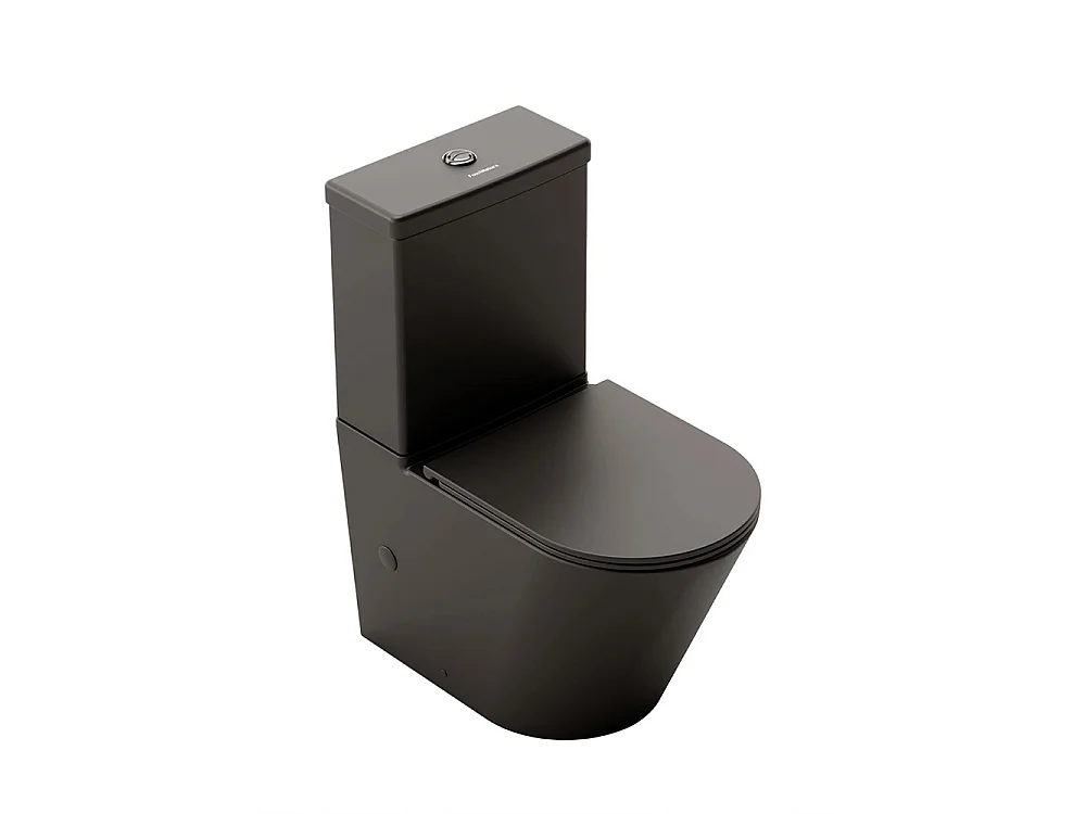 WC Complet Rimless Adossé au Mur | Abattant Extra-Fin en Duroplast avec Fermeture Amortie Soft Close | Noir Mat