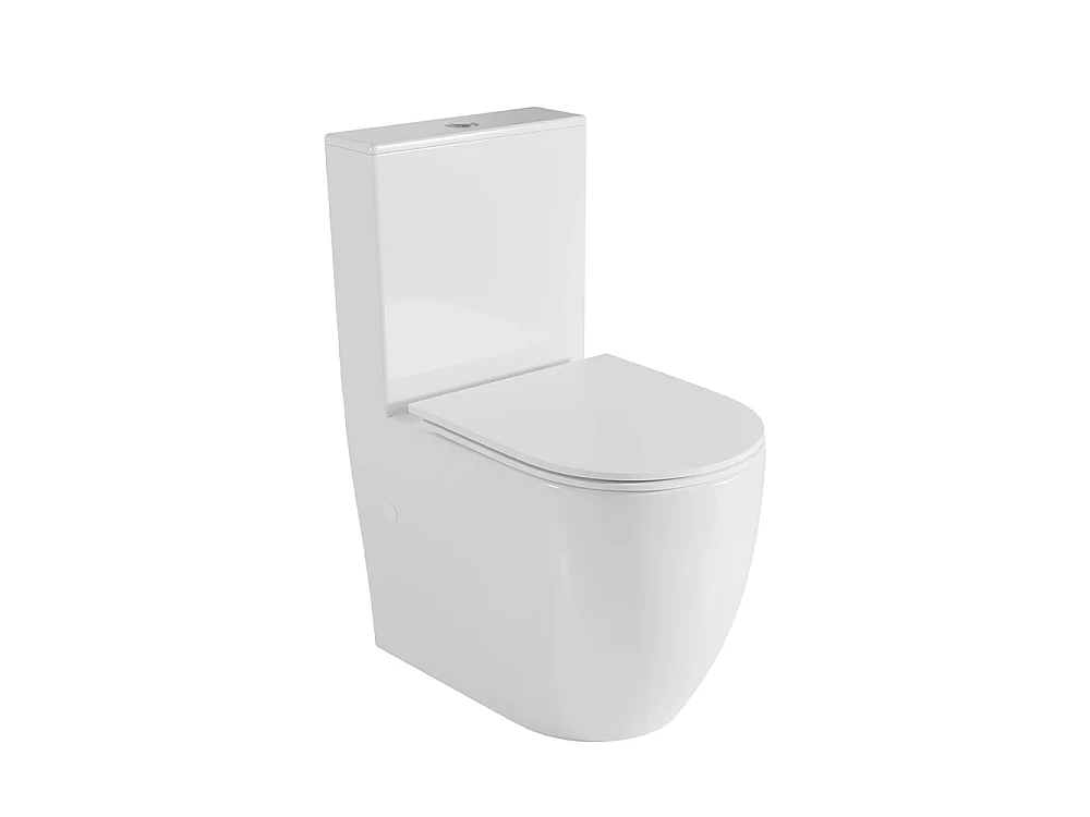 Compleet Toilet Tegen de Muur | Ultradunne Duroplast Soft Close Toiletzitting | Inclusief Reservoir | Glanzend Wit
