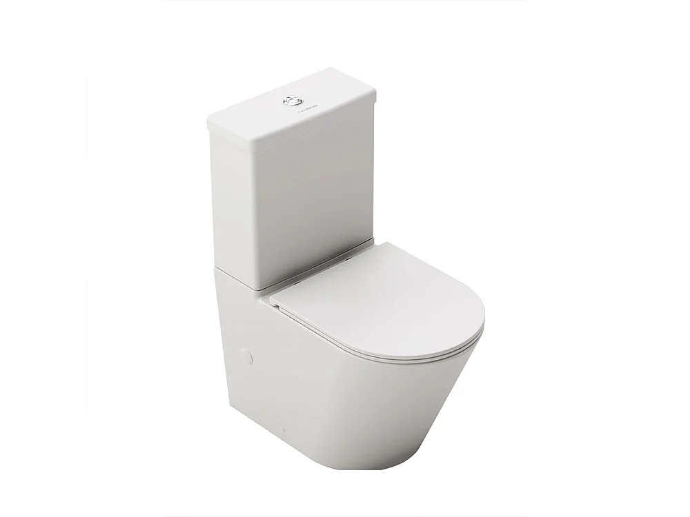 Compleet Rimless Toilet Tegen de Muur | Ultradunne Duroplast Soft Close Toiletzitting | Inclusief Reservoir | Glanzend Wit