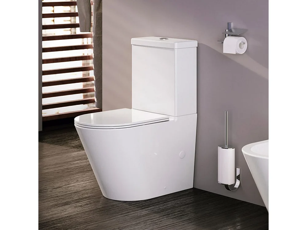 Compleet Rimless Toilet Tegen de Muur | Ultradunne Duroplast Soft Close Toiletzitting | Inclusief Reservoir | Glanzend Wit