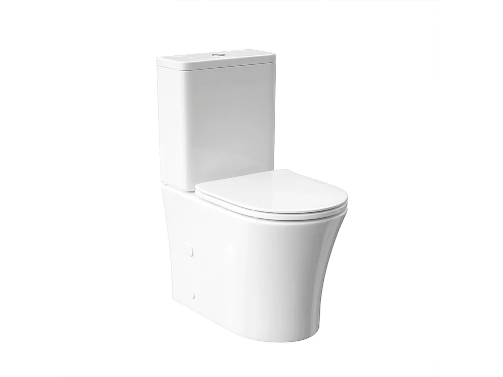 Compleet Rimless Toilet Tegen de Muur | Ultradunne Duroplast Soft Close Toiletzitting met Easy Click | Glanzend Wit