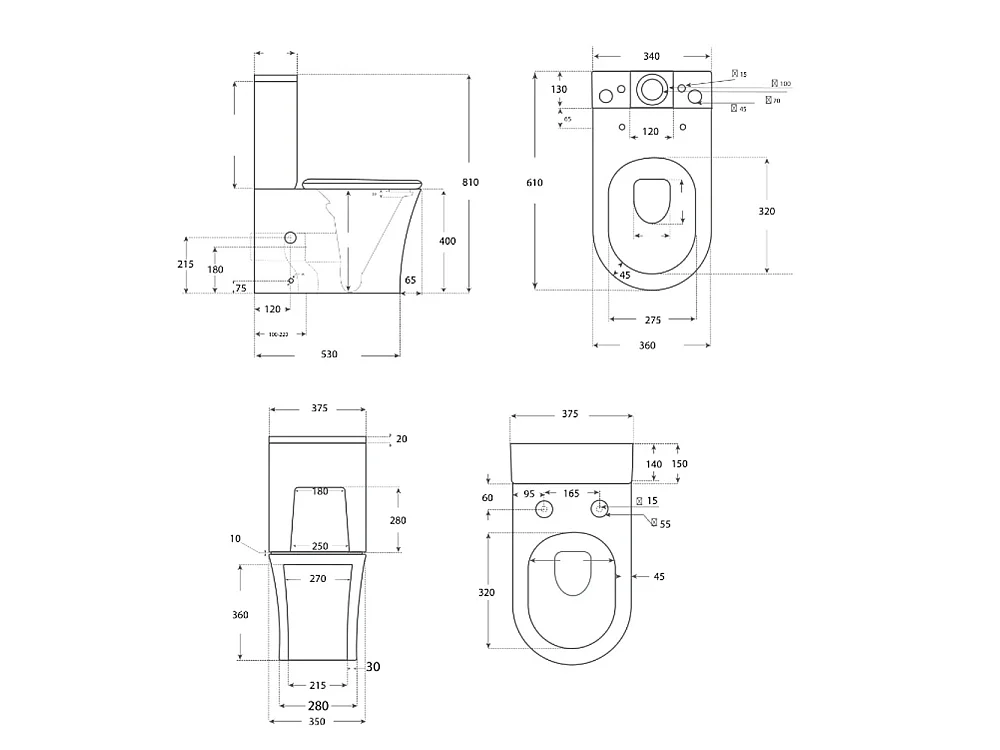 Compleet Rimless Toilet Tegen de Muur | Ultradunne Duroplast Soft Close Toiletzitting met Easy Click | Glanzend Wit