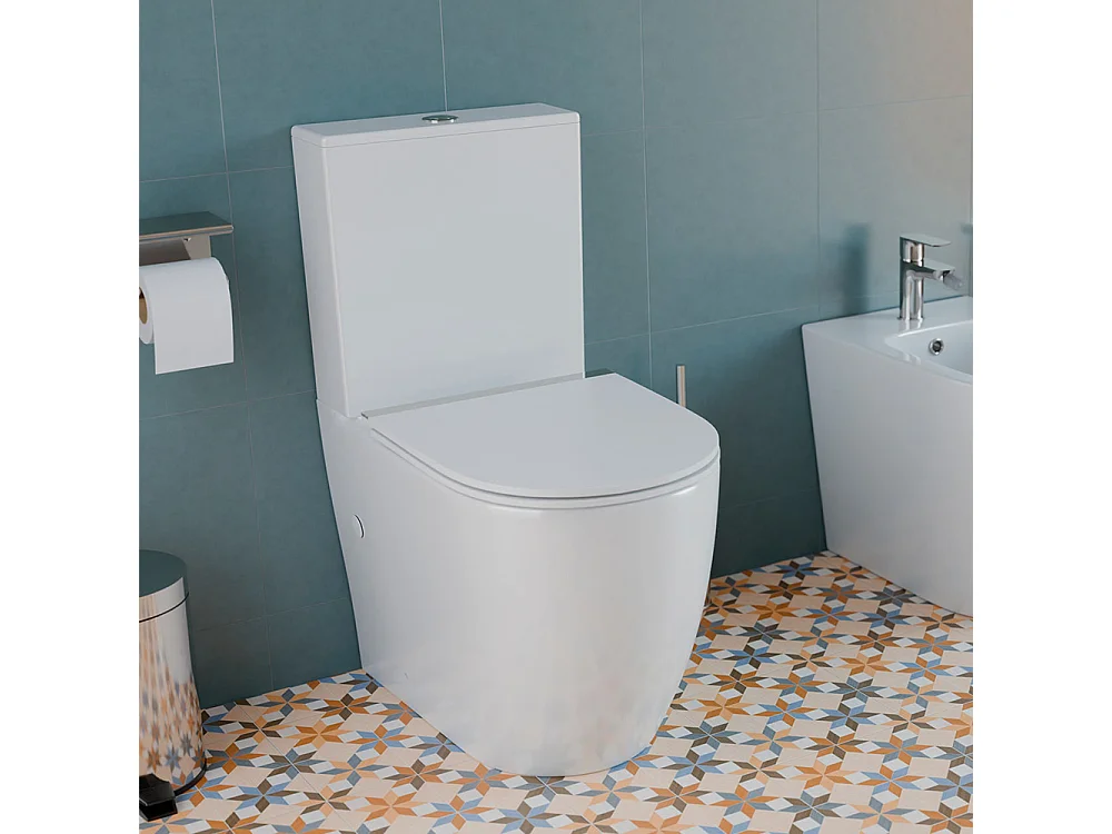 WC Complet Adossé au Mur | Abattant Extra-Fin en Duroplast avec Fermeture Amortie Soft Close | Réservoir Inclus | Blanc Mat