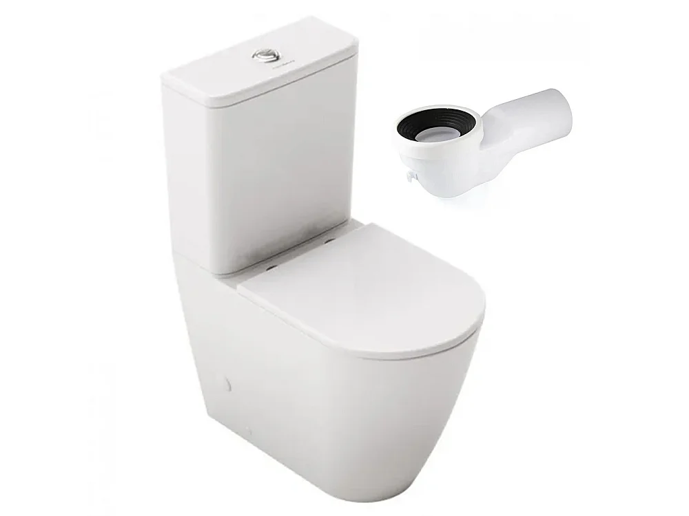 Staand Rond Toilet | Glanzend Wit | Staand Toilet met Laaghangend Reservoir, Ultradunne Toiletzitting en Inclusief Afvoerbocht
