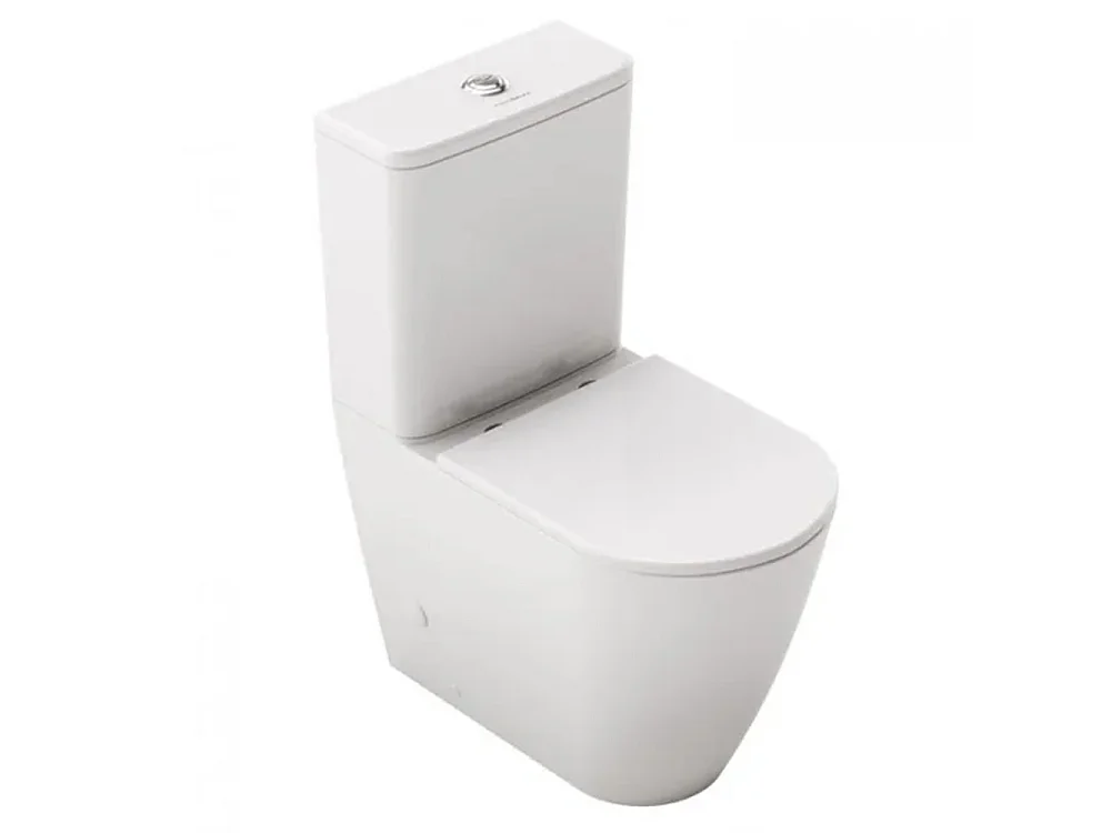 Staand Rond Toilet | Glanzend Wit | Staand Toilet met Laaghangend Reservoir, Ultradunne Toiletzitting en Inclusief Afvoerbocht