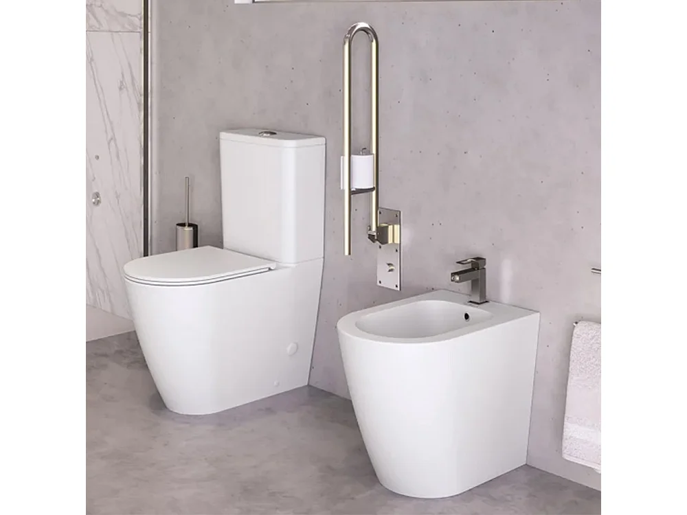 Staand Rond Toilet | Glanzend Wit | Staand Toilet met Laaghangend Reservoir, Ultradunne Toiletzitting en Inclusief Afvoerbocht