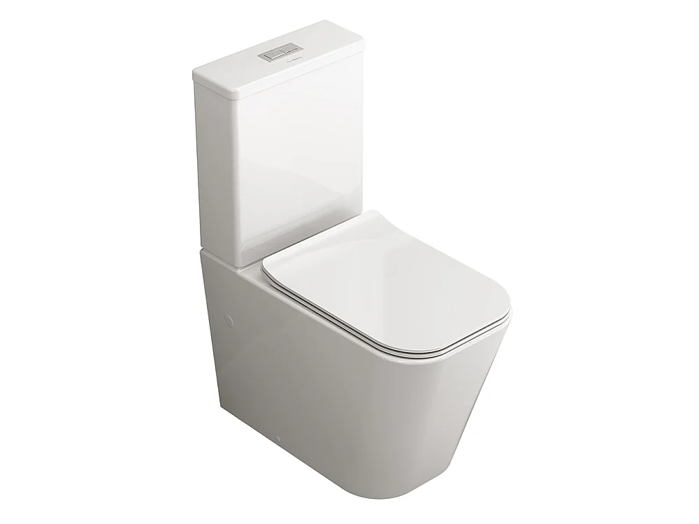 WC Complet Rimless Adossé au Mur | Abattant Extra-Fin en Duroplast avec Fermeture Amortie et Déclipsage Rapide | Blanc Brillant