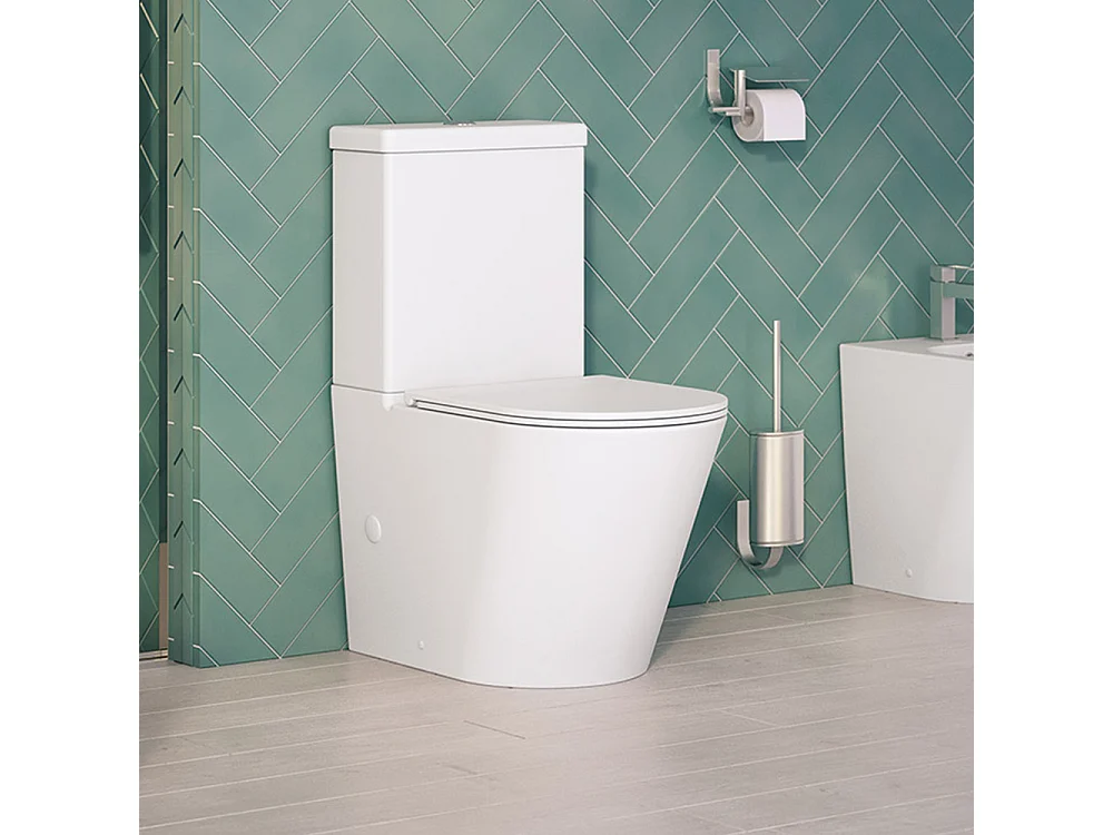WC Complet Rimless Adossé au Mur | Abattant Extra-Fin en Duroplast avec Fermeture Amortie Soft Close | Blanc Mat