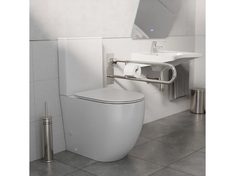 PMR Rimless Toilet Tegen de Muur | Comforthoogte voor Personen met Beperkte Mobiliteit | Duroplast Soft Close Toiletzitting met Easy Click