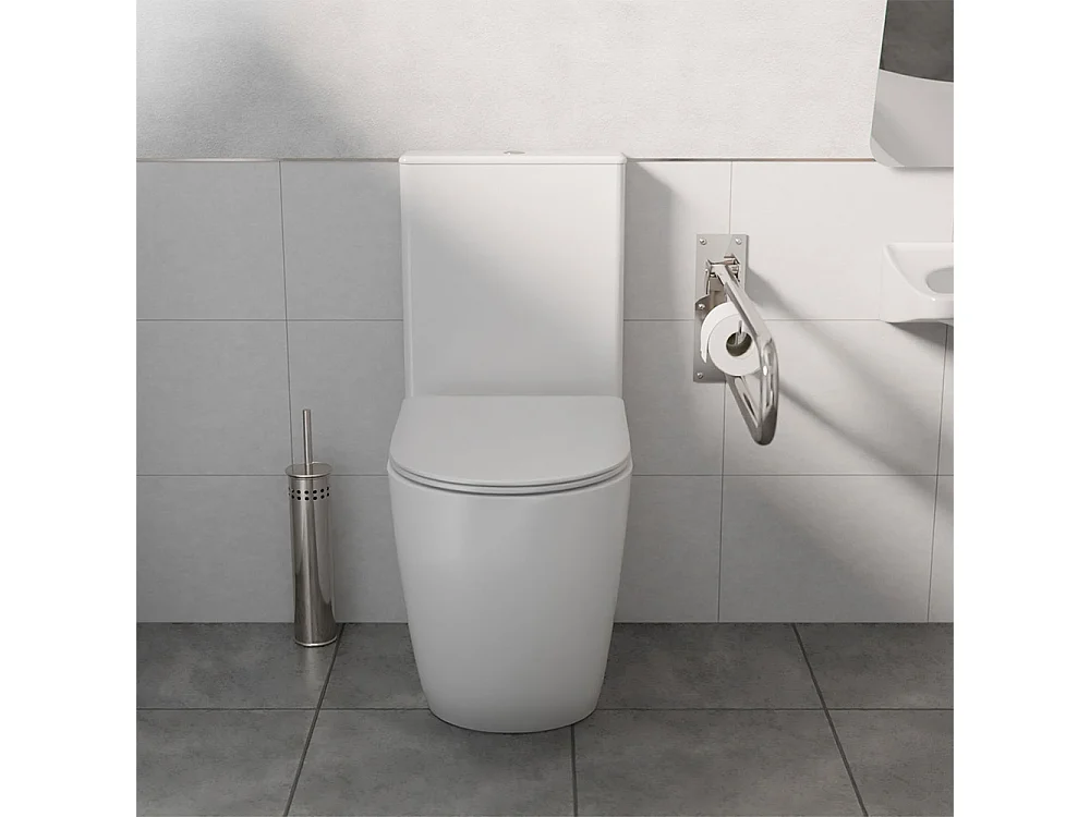 PMR Rimless Toilet Tegen de Muur | Comforthoogte voor Personen met Beperkte Mobiliteit | Duroplast Soft Close Toiletzitting met Easy Click