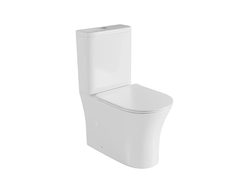 Compleet Rimless Toilet Tegen de Muur | Ultradunne Duroplast Soft Close Toiletzitting met Easy Click | Glanzend Wit