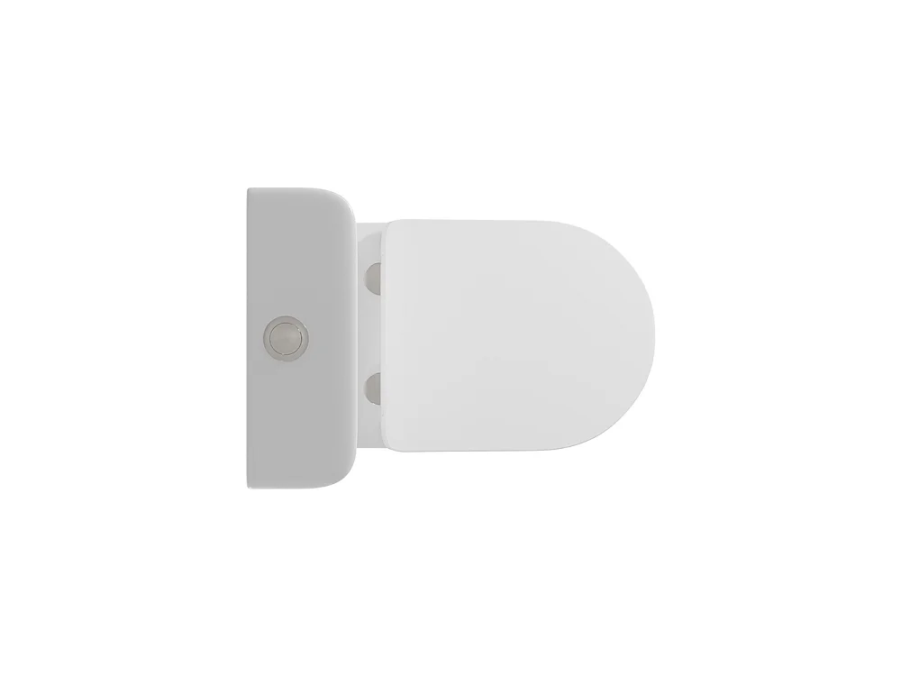 Compleet Rimless Toilet Tegen de Muur | Ultradunne Duroplast Soft Close Toiletzitting met Easy Click | Glanzend Wit