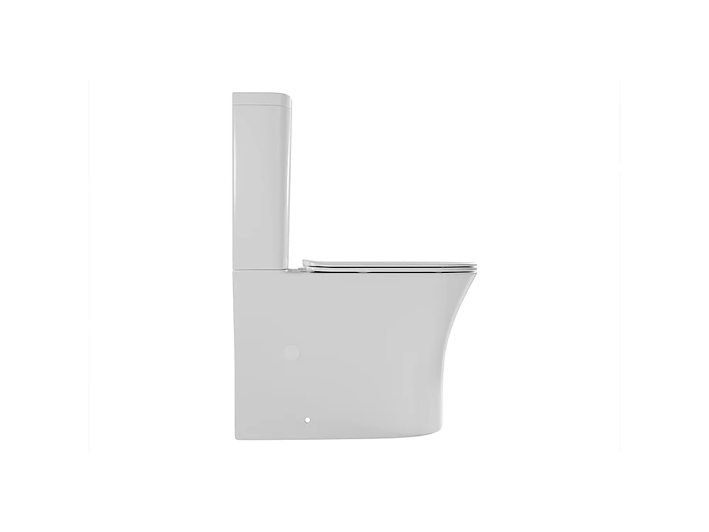 Compleet Rimless Toilet Tegen de Muur | Ultradunne Duroplast Soft Close Toiletzitting met Easy Click | Glanzend Wit