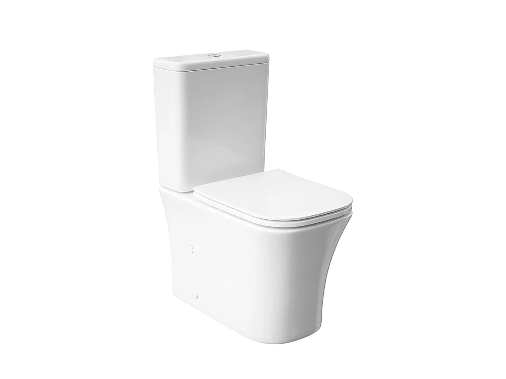 Compleet Rimless Toilet Tegen de Muur | Ultradunne Duroplast Soft Close Toiletzitting met Easy Click | Glanzend Wit