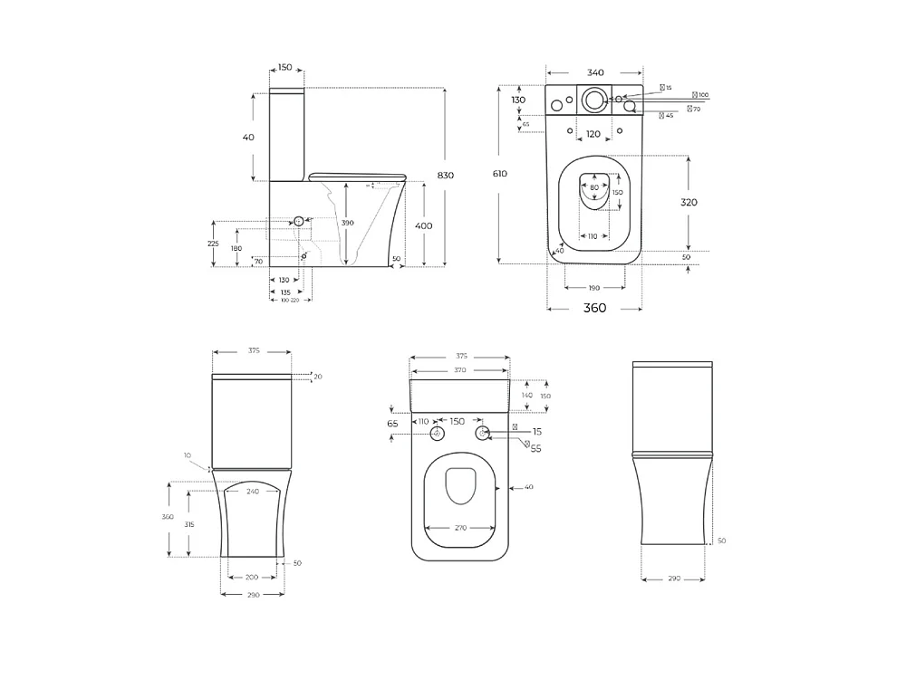 Compleet Rimless Toilet Tegen de Muur | Ultradunne Duroplast Soft Close Toiletzitting met Easy Click | Glanzend Wit