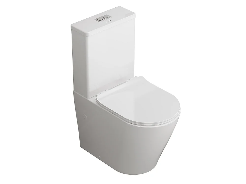 WC complet sur pied Rimless adossé au mur | Abattant extra-fin à fermeture amortie | Avec coude inclus | Blanc brillant