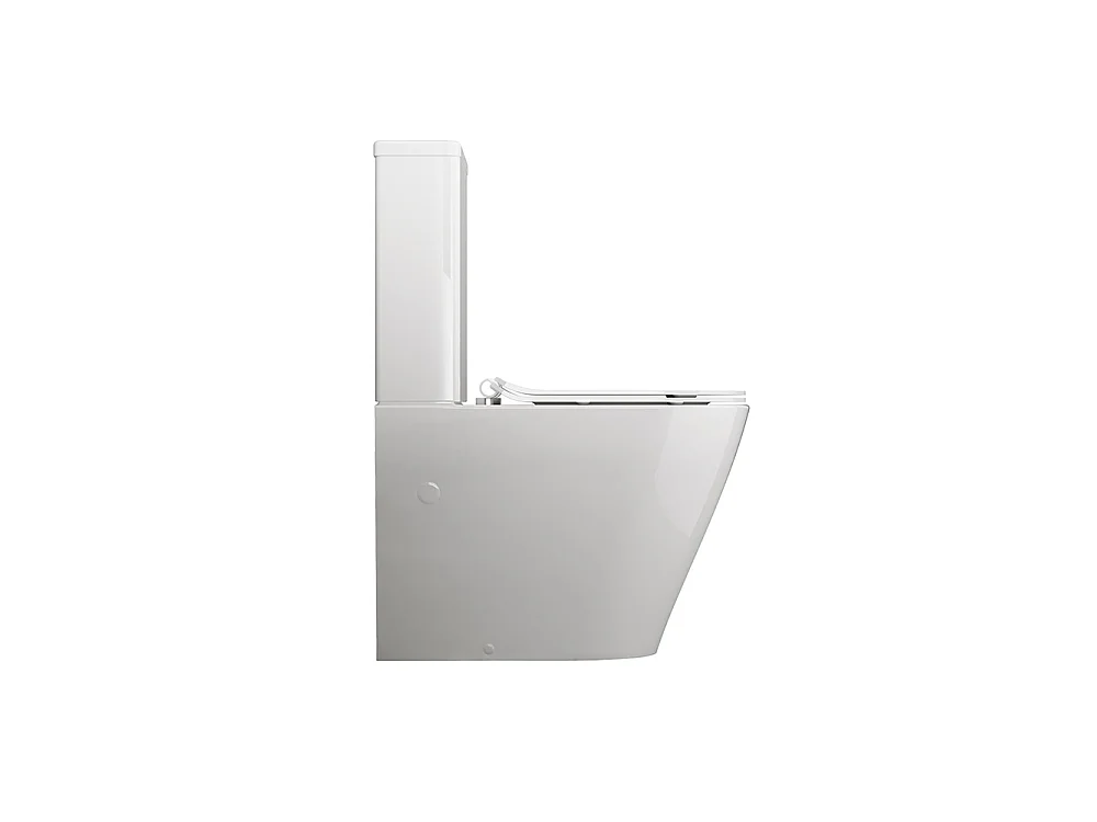 WC complet sur pied Rimless adossé au mur | Abattant extra-fin à fermeture amortie | Avec coude inclus | Blanc brillant